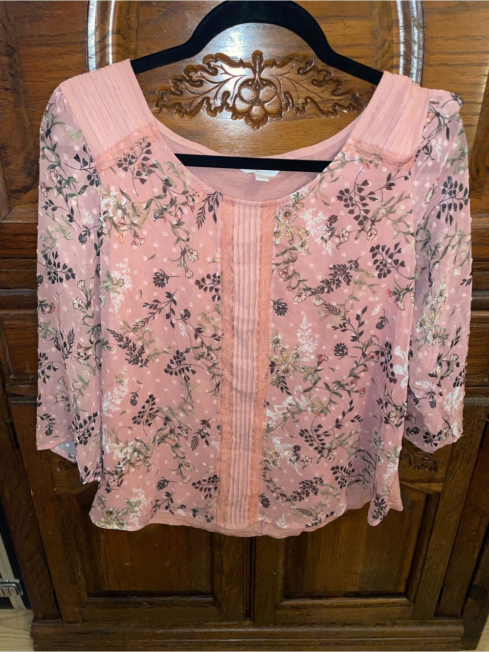 LC Lauren Conrad Pink Floral Pintuck Peasant Blouse